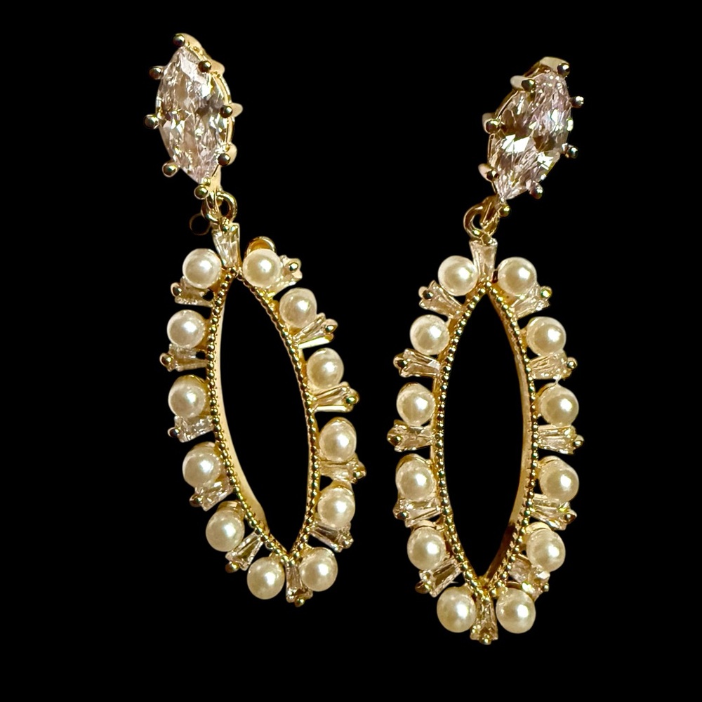 Clear rhinestone crystal faux diamond pearl 2” earrings ball cocktail formal new